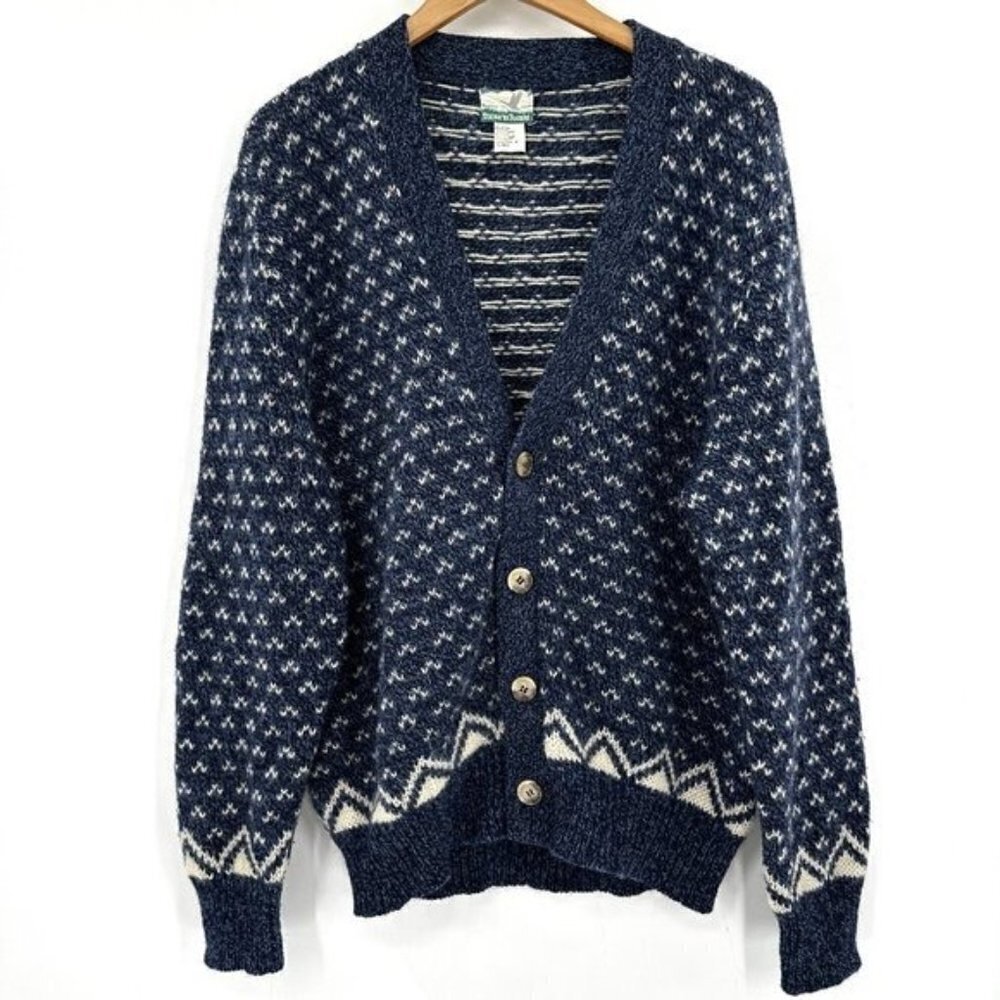 Tidewater Trader Vintage Knit Blue Wool Heritage Birdseye Large Cardigan Sweater